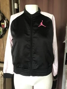 NWT NIKE Air Jordan Girl’s Full Zip Mesh Lined Bomber Jacket Large Black/Pink - Picture 1 of 9