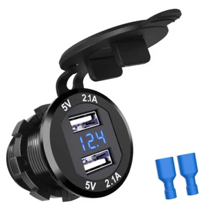 12V/24V Car 4.2A Dual USB Charger Socket Voltage Voltmeter Panel Marine QA - Picture 1 of 1