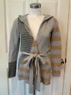 Sparrow Anthropologie Gray & Tan Striped Hooded Cardigan W/ Belt, Size Small
