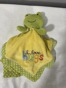 Manta de seguridad Carters Frog Lovey I Love abrazos puntos amarillo verde sonajero unisex - Imagen 1 de 3