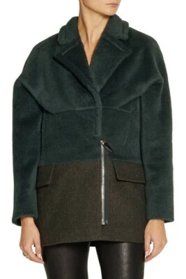 ALEXANDER WANG Green/Brown Brushed-alpaca and wool-blend jacket SZ 10 - Image 1 of 4