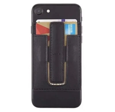 Lodis Adhesive Tech Card Case Black Genuine Leather Stand Holder RFID - Image 1 of 4