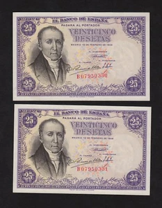 F.C. PAREJA CORRELATIVA 25 PESETAS 1946 , SERIE B , S/C . - Imagen 1 de 2