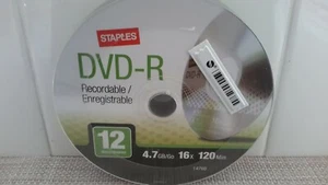 Staples DVD+R 12 Dics 120 Minute 4.7 GB 16x Speed New Storage Disks NIP - Picture 1 of 4