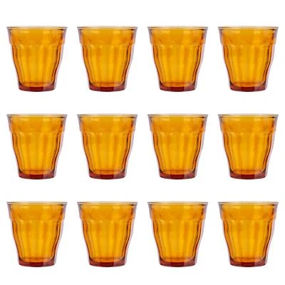 12x Duralex Amber 250ml Picardie Glass Tumblers Water Whiskey Drinking Cup Set