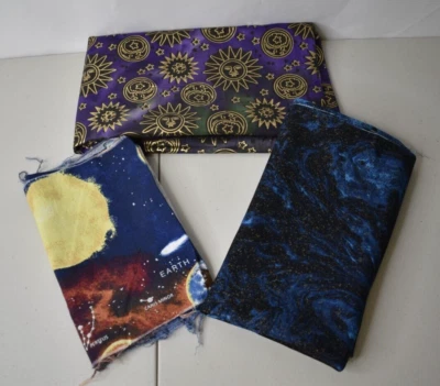 Lot of 3 Fabric Remnants JOANN Cotton Galaxy Space Various Sizes - Image 1 of 4