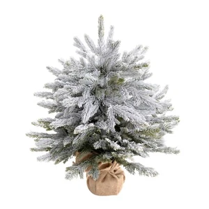 22” Mini Snow Flocked Artificial Christmas Tree in Burlap Base – Small Xmas Tree - Picture 1 of 7