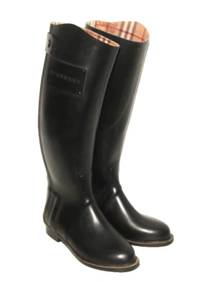 WOMEN'S BURBERRY BURNHAM RUBBER RAIN BOOTS IN BLACK ZIP UP EU 37 UK 4 D Foto 1 de 4