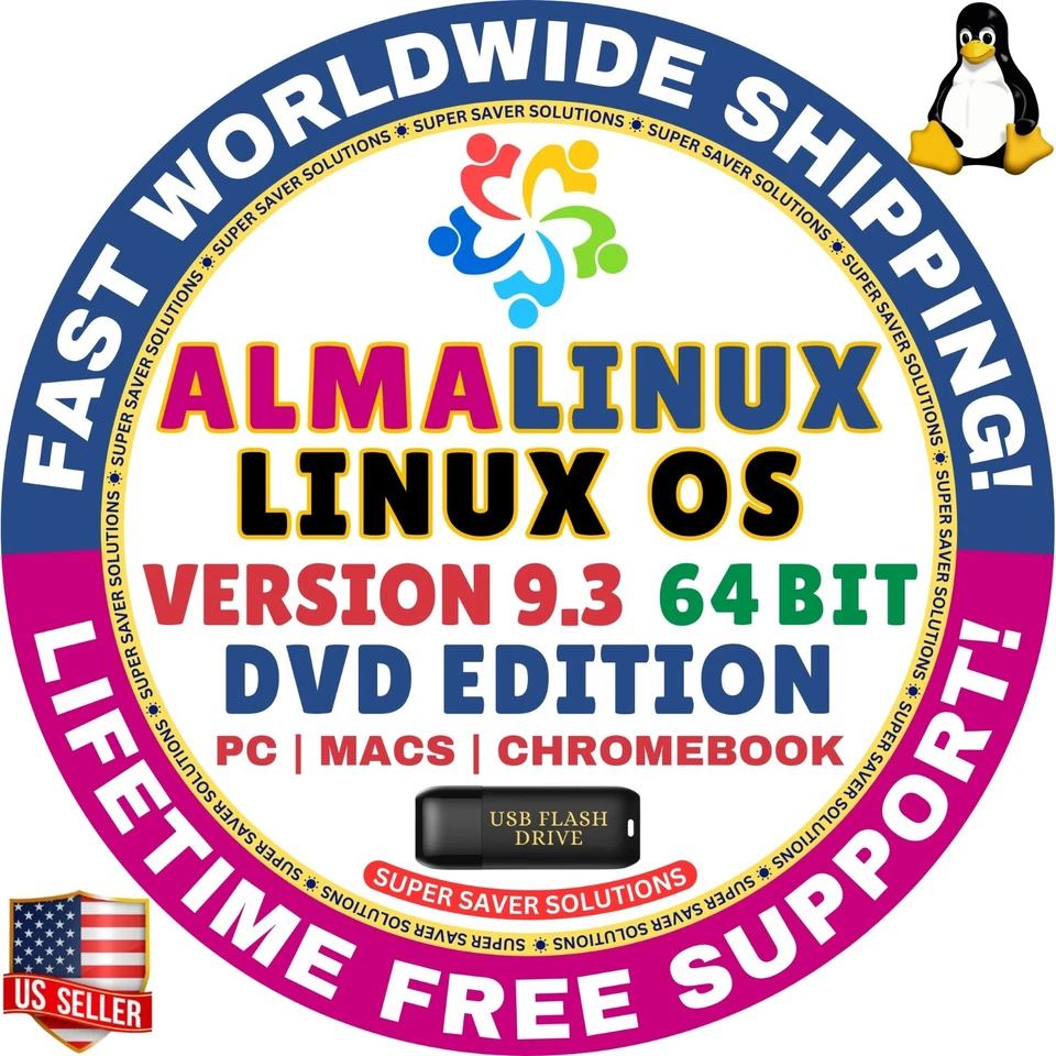 AlmaLinux OS 9.3 | USB Flash Drive | DVD EDITION |  AMD64 | MAC, PC | ALMA LINUX - Image 1 of 3