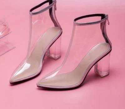 Прозрачный резиновый женщин короткие ботинки молнии ботильоны прозрачный галоши US4-10 - Изображение 1 из 4