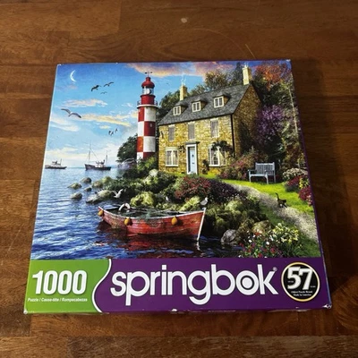 Springbok 1000 Piece Jigsaw Puzzle Made Usa The Cottage Lighthouse Complete - Image 1 of 4
