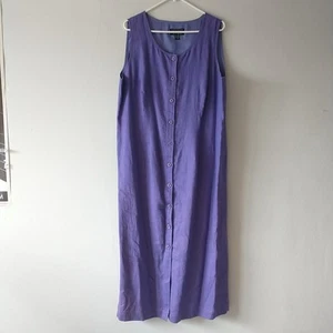 Spenser Jeremy Woman Shift Dress 16 Purple 100% Linen Front Button Sleeveless - Picture 1 of 6