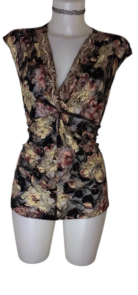 Top gótico grunge sin mangas de encaje floral negro con estrás talla XL Y2k años 90 para mujer Foto 1 de 4