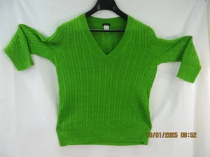 J.CREW SZ S 100% Linen Bright Spring Green Cable Knit Thin V-Ne Pullover Sweater - Picture 1 of 15