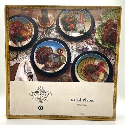 John Derian Stoneware Co. Juego de 4 platos de ensalada de pavo objetivo ACCIÓN DE GRACIAS Foto 1 de 4