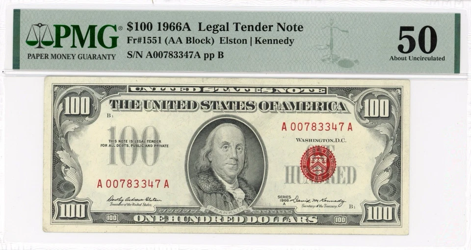1966 Red Seal $100 Note-Fr. 1551-Scarce Friedberg # - PMG 50 -Red $100 - Image 1 of 2