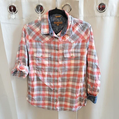 Jachs Girlfriend BEA Shirt Medium Western Button Up Pearl Snap Plaid Work 16352 - Image 1 of 4