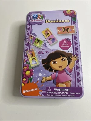 Dora The Explorer Dominoes 28 Pieces And Metal Tin Storage EUC. RTS - Image 1 of 4