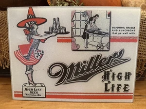 Vtg Miller High Life Beer Girl Glass Cutting Board Sign Bar - Picture 1 of 4