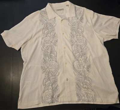 Camisa hawaiana Tommy Hilfiger blanca y gris 100 % seda para hombre talla XXXL/TTTG Foto 1 de 3