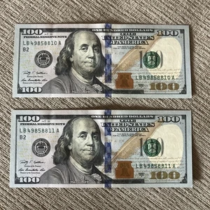 (2) CONSECUTIVE  SEQUENTIAL SERIAL NUMBER $100 DOLLAR BILLS 2017 Uncirculated - Picture 1 of 16