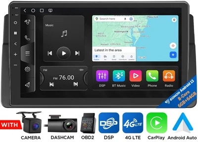 OBD+DVR+CAM+9 安卓 13 6+64 汽车立体声收音机 CarPlay GPS DSP WiFi 适用于宝马 E46 — 第 1/4 张图片