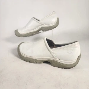 KEEN Mens 13 Shoe White Leather Slip On Clog Roomy Toe Box - Picture 1 of 13