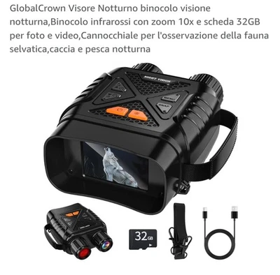 Visore Notturno Binocolo Visione Infrarossi Zoom 10x Scheda 32 GB Cannocchiale  - Immagine 1 di 4