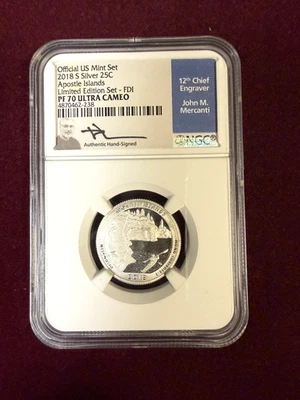 2018 S NGC PF70 UCAM - Silver Apostle Islands 25c US Mercanti Signed #DG25 - Image 1 of 2