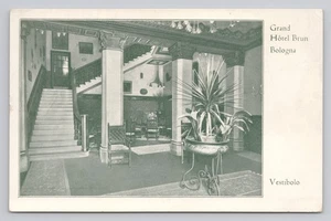 Grand Hotel Brun Vestibule Lobby Interior Bologna Italy Advertising Postcard - Bild 1 von 2
