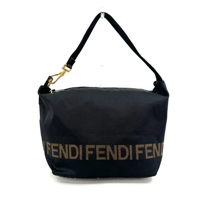 FENDI Shoulder Bag Logo Nylon Black Gold with Mini Pouch Authentic _0163 - Image 1 of 4