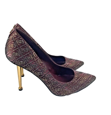 Guess Shimmering Stiletto Shoes Pointed Toe W/Gold Heels Women Sz 10M Burgandy - Image 1 of 4