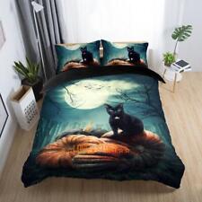 Moon Black Cat Pumpkin Quilt Duvet Cover Set Pillowcase Bedspread Queen