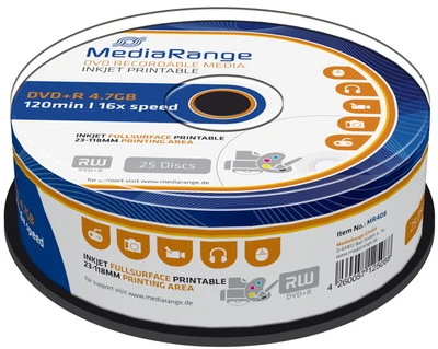 25 Mediarange Rohlinge DVD+R full printable 4,7GB 16x Spindel - Bild 1 von 2