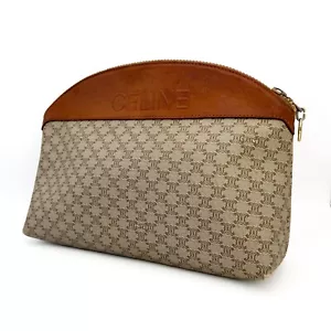 CELINE Macadam Clutch Bag PVC Leather Beige Brown Purse Vintage Authentic - Picture 1 of 21
