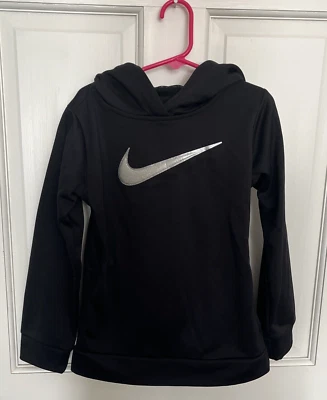 Sudadera con Capucha Nike Niñas Negra/Plateada Metálica Térmica Talla 6 (M) Nueva con Etiquetas Dri-Fit Foto 1 de 4