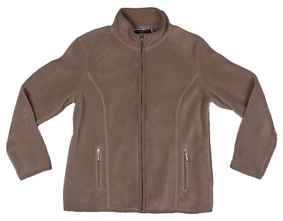 Suéter polar Karen Scott Sport Petite cremallera completa para mujer talla PS marrón cuello falso Foto 1 de 4