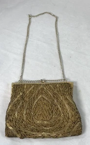 MAGID  ART DECO Mid-Century Gold Beaded Evening Bag - Picture 1 of 6