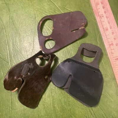 Lot Of 3 Vintage Archery Finger Tab Heavy Leather & Hide Release Tabs Bow - Image 1 of 4