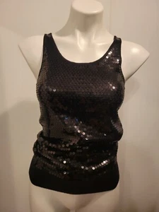 DKNY Women's Black Sequin Knit Tank Top SzP 100% Merino EUC! - Picture 1 of 16