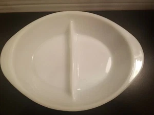White Glasbake Vintage Divided Serving Dish Oval Milk Glass 12 x 8.5   VERY NICE - Picture 1 of 12