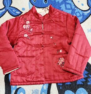 Kid Girl's Gymboree Cherry Blossom Satiny Red Knot Button Lined Jacket Coat Sz 5