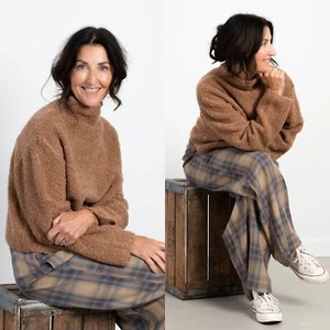 Neu Paper Label Sherpa hellbraun Mock Neck Langarm Pullover Pulli  - Bild 1 von 8