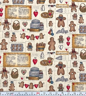Vtg Dianna Marcum Grandma's Gingerbread Recipe Cotton Fabric by the HALF YARD - Image 1 of 2