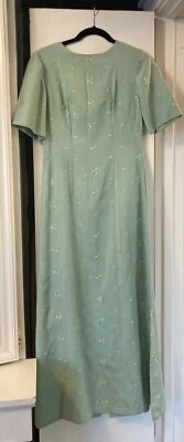 Vestido maxi vintage década de 1960 verde perfeito tamanho M 28” cintura - Imagem 1 de 4