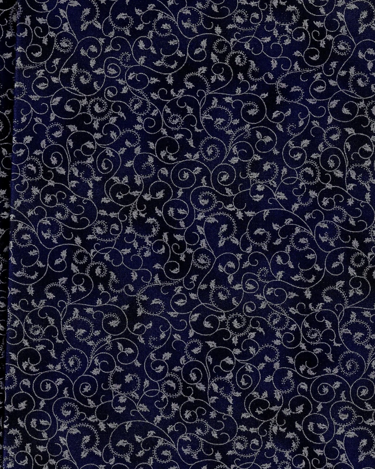OOP Fabric, "MERRY! MERRY!" by Hoffman Silver Holly on Dark Blue by / HALF yard - Image 1 of 1