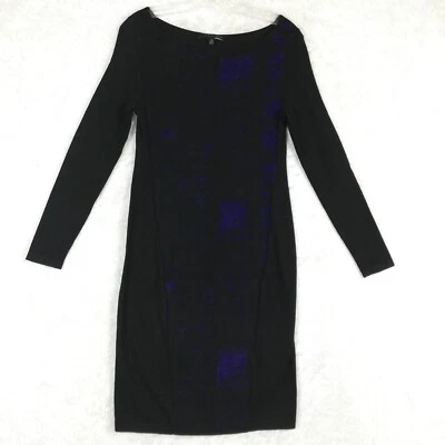 Vestido suéter funda tejido negro geométrico manga larga rodilla Elie Tahari para mujer S Foto 1 de 4