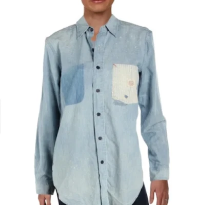 Camisa Polo Ralph Lauren Denim Envejecida Parche Abotonada Grande Nueva con Etiquetas $198 Foto 1 de 4