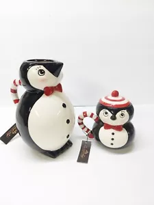 Johanna Parker Carnival Cottage CHRISTMAS PENGUIN Mug w Lid & Pitcher - Picture 1 of 6