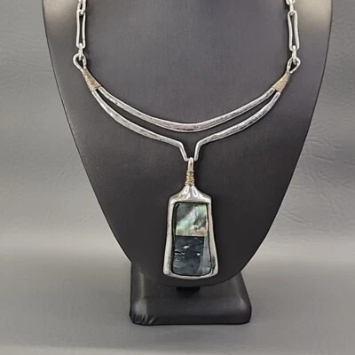 RLM Soho Colgante Collar Rectángulo Abulón Curvo Tono Plata 19" Foto 1 de 4